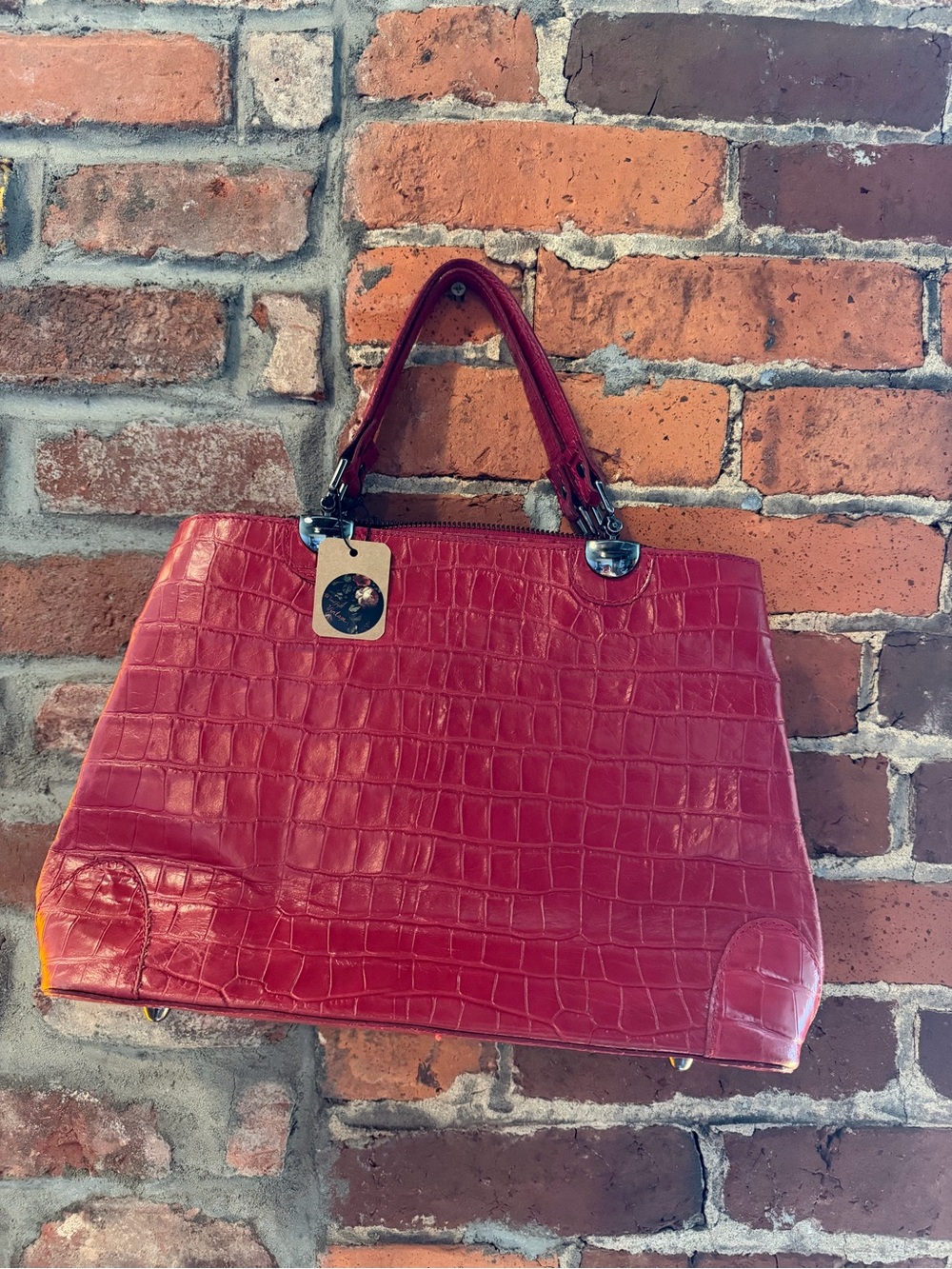 Divina Firenze Red Croc-Embossed Top-Handle Women's Leather Purse